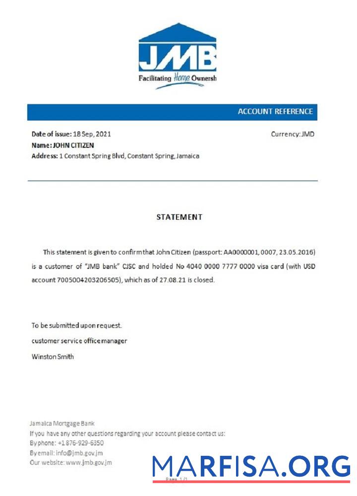 Printable Jamaica Mortgage closure reference real example